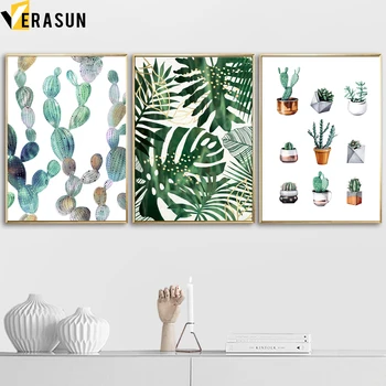 Zelená Črepníkové Rastliny Monstera Listový Kaktus Nordic Plagáty A Tlačí Na Steny Umelecké Plátno Na Maľovanie Obrazov Na Stenu Pre Obývacia Izba Dekor