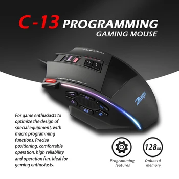 ZELOTES C-13 Profesionálny herná myš s 13 Programovateľnými Tlačidlami Káblové USB Mouse10000DPI Nastaviteľné RGB Optické Herných Myší