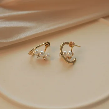 Zeojrlly Geometrické Kovové Ženy Trendy Stud Náušnice v tvare C Pearl Náušnice, Módne Späť Visiace Náušnice Ženy Šperky