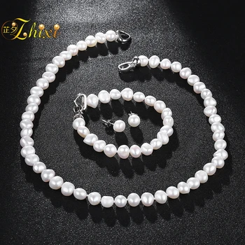 [ZHIXI] Pearl Šperky Sady Pre Ženy Prírodné Barokový Perlový Náhrdelník Náramok Náušnice 8-9 mm Jemné Šperky, Módne Darček T207