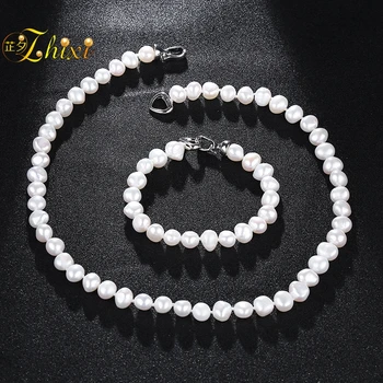 [ZHIXI] Pearl Šperky Sady Pre Ženy Prírodné Barokový Perlový Náhrdelník Náramok Náušnice 8-9 mm Jemné Šperky, Módne Darček T207
