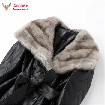 Zimná kožená bunda ženy ovčej vlny kabát Plus veľkosť 3XL Hrnú Zahustiť teplé kožený kabát žena