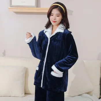 Zimné Hrubé Teplé Flanelové Pyžamo Nastaviť Žien Sleepwear Voľné Nightgown oblečenie pre voľný čas Plus Veľkosť 2020 Nové Módne Ženský Oblek P