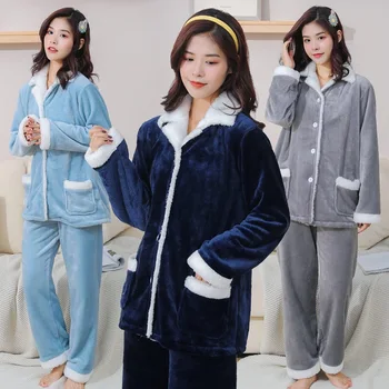 Zimné Hrubé Teplé Flanelové Pyžamo Nastaviť Žien Sleepwear Voľné Nightgown oblečenie pre voľný čas Plus Veľkosť 2020 Nové Módne Ženský Oblek P