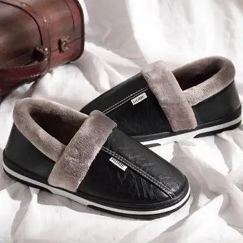 Zimné papuče mužov veľké veľkosti 7 až 15 mäkká protišmyková teplé domáce papuče pre mužov plyšové nepremokavé kožené papuče 2019 nové
