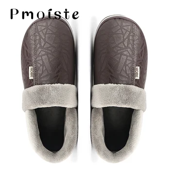 Zimné papuče mužov veľké veľkosti 7 až 15 mäkká protišmyková teplé domáce papuče pre mužov plyšové nepremokavé kožené papuče 2019 nové