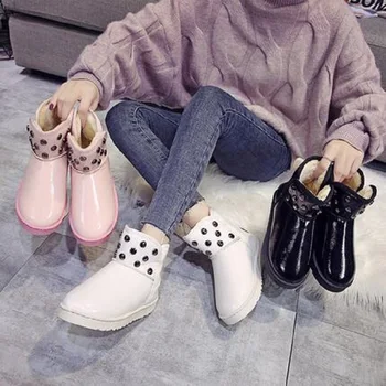 Zimné topánky nové roztomilé ružové hrubé-soled snehu topánky móda plus velvet hrubé teplé domov bavlna topánky ženy topánky