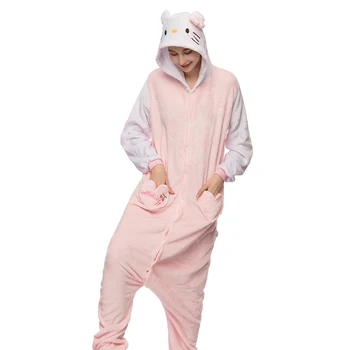 Zimné Zvierat Sleepwear Pyžamo Sady Dospelých Mačiek Pijamas Ženy Pyžamá Noc Vyhovovali Jeden Kus S Kapucňou Teplé Nosenie