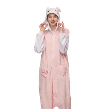 Zimné Zvierat Sleepwear Pyžamo Sady Dospelých Mačiek Pijamas Ženy Pyžamá Noc Vyhovovali Jeden Kus S Kapucňou Teplé Nosenie