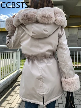 Zimný Kabát Ženy bunda bavlna čalúnená ženské oblečenie umelú kožušinu s kapucňou Dlhý rukáv vrchné oblečenie slim elegantné šnúrkou chlpaté vetrovka