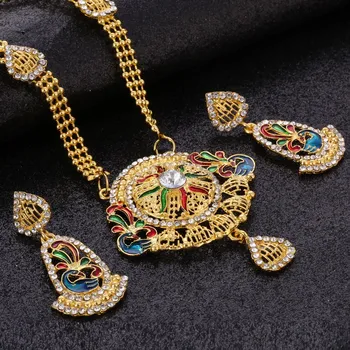 Zlaté Pozlátené Šperky Sady Rakúskeho Kryštálu Šperky Nastaviť Farebné Drahokamu Gem Korálkové Ženy Prívesok Chocker Náušnice, Sety