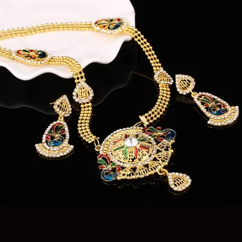Zlaté Pozlátené Šperky Sady Rakúskeho Kryštálu Šperky Nastaviť Farebné Drahokamu Gem Korálkové Ženy Prívesok Chocker Náušnice, Sety