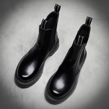 Značka dizajnér mužov voľný čas chelsea boots teplé kožušiny zimné topánky, originálne kožené platformu boot moto členok botas hombre zapatos