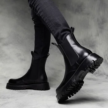 Značka dizajnér mužov voľný čas chelsea boots teplé kožušiny zimné topánky, originálne kožené platformu boot moto členok botas hombre zapatos
