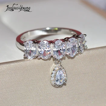 Značka Žena Crystal Biely Svadobný Prsteň Luxusné Kvapka Vody Srdce Zásnubný Prsteň Vintage Svadobné Svadobné Prstene pre Ženy