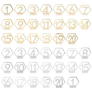 Zrkadlo Svadobné Sídlo Karty Hexagon Tabuľka Číslo Príznaky pre Svadobné Dekorácie Striebro Zlato Akryl Číslo Narodeniny GeometricTable