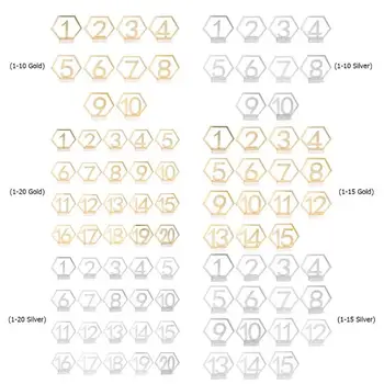 Zrkadlo Svadobné Sídlo Karty Hexagon Tabuľka Číslo Príznaky pre Svadobné Dekorácie Striebro Zlato Akryl Číslo Narodeniny GeometricTable
