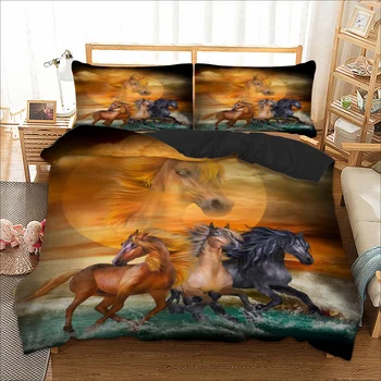Zviera Kôň vytlačené posteľná bielizeň set Prikrývka / Deka kryt Twin set Plný Kráľovná Veľkosti King Bed Kryt realisticky vytlačené Posteľná Bielizeň nastaviť