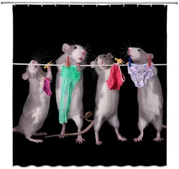 Zábava Potkanov Zavesenie Oblečenia Dekor Čierny Sprchový Záves Tvorivé Zvierat Myš