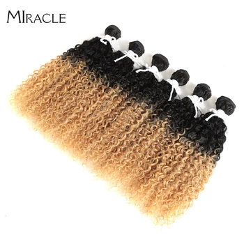 Zázrak Kinky Kučeravé Vlasy S Uzáverom 14Inch 6Pcs/Veľa Zväzkov Ombre Blond Kučeravé Zväzky Tepelne Odolných Syntetických Vlasov Zväzky