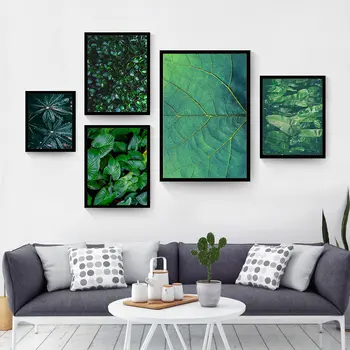 Čerstvé Rastliny Nordic Domova Maliarske Plátno Zelené Lístie Obrázok Na Stenu Umenie Na Steny V Obývacej Izbe Pozadie Realistický Živé Maľovanie