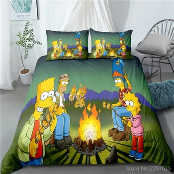 Čierna 3d The Simpsons Family posteľná bielizeň Nastaviť Cartoon Vytlačené Perinu obliečky na Vankúše Chlapci/Dievčatá/Dospelí Spálňa Decor Posteľná Bielizeň Sady