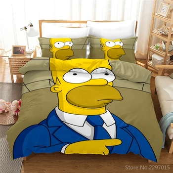Čierna 3d The Simpsons Family posteľná bielizeň Nastaviť Cartoon Vytlačené Perinu obliečky na Vankúše Chlapci/Dievčatá/Dospelí Spálňa Decor Posteľná Bielizeň Sady