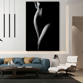 Čierna a Biela Sexy Nahé Africkej Ženy Plátno Maľba Olejová Maľba na Stenu Umenie Obrázok, Plagát Moderných v x izba, obývacia izba Dekor Domov