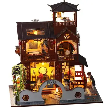 Čína štýle DIY chata ručné antickej architektúry malý dom montáž modelov villa kreatívny darček k narodeninám hračky