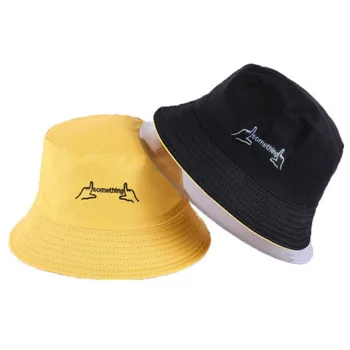 Čínske písmeno výšivky reverzibilné vedierko hat, cap dve bočné opotrebenie letný klobúk bavlna rybársky klobúk outdoorové športy pláž panama mužov