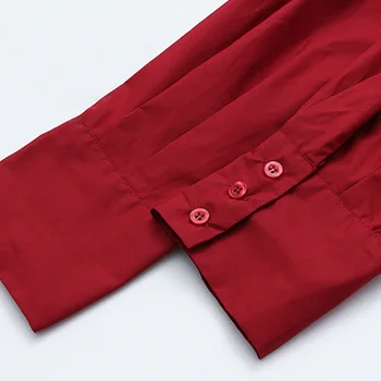Šaty Žien 2021 Lete Čierna Biela Červená Zase dole Golier Ženy Tričko Šaty Žien Dlhý Rukáv Príležitostné Voľné Mini Šaty