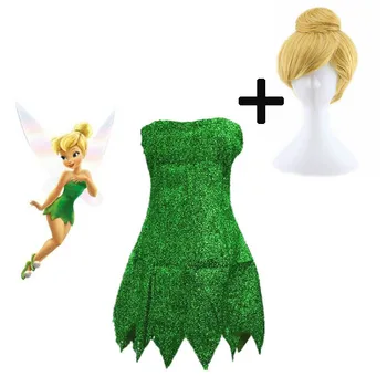 Škriatok, Víla Cosplay Kostým Tinker Bell Zelená dospelých Tinkerbell Šaty Halloween Party Sexy Cosplay Mini Šaty S Parochňu