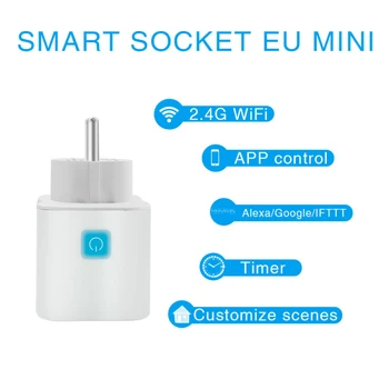 Štandardné 10A EÚ Smart Wifi Konektor Napájania, Monitor, Smart Zásuvky Zásuvky Pracuje S Amazon Echo Domovská stránka Google Alexa Ovládanie Hlasom