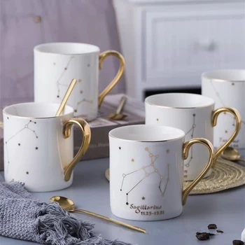 Šálku kávy mlieko pohár pozlátené rukoväť keramická šálka vlastné 12 súhvezdí kosti čína pohár s logom bielej porcelánovej
