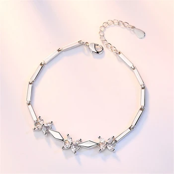 Ženské strieborný náramok módnej značky šperky jednoduché šperky, Ďatelina luxusné krištáľový náramok dievčatá roztomilý šperky 16.5+3 CM
