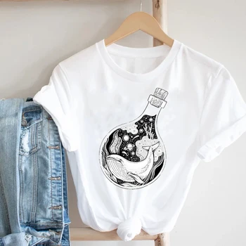 Ženy Bežné 90. rokov Cartoon Vlna Pláži Jar Leto Dámy Dievča Módne Oblečenie Tlač Tričko Ženský Čaj Top Grafické T-shirt