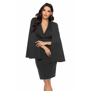 Ženy Jeseň Zima Elegantné Šaty Nové Krídlo-Tvarované Bat Rukávy Vintage Tvaru Sexy Večer Čierne Šaty Slim Strany Vestidos Župan
