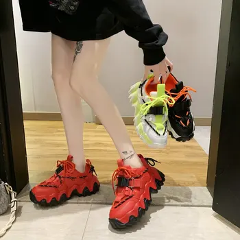 Ženy Robustný Kožené Tenisky Oka Zmiešané Farby, Cross-Viazané Módna Platforma Lady Bežné Ručné Topánky