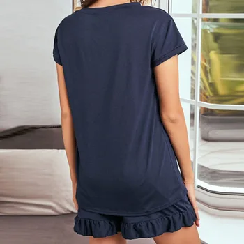 Ženy Sleepwear Farbou Domov Vyhovuje Pyžamo Krátky Rukáv T-Košele a Šortky 2021 Ženy Pijamas Jar Leto