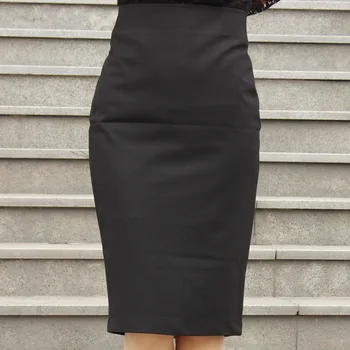 Ženy Vysoký Pás Biela/Čierna Ceruzka Zábal Sukne 2016 Plus Size Split Sukne Koleno Dĺžke OL Pracovné oblečenie Jupe Faldas Taille Haute