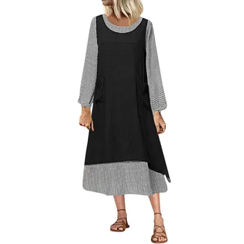 Ženy Šaty Prehoz na Jeseň Dlhý Rukáv Šaty O-krku Príležitostné Voľné Maxi Šaty Plus Veľkosť Oblečenie pre Ženy Vestidos