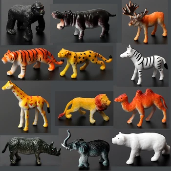 Žirafa, Tiger, Lev, Zebra, Slon malé plastové Simulácie Lesných zvierat model bábika z pvc akcie obrázok Raného vzdelávania hračky 12PCS