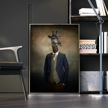 Žirafa v Obleku Plátne, Obrazy Na Stenu, Umenie Zvieratá Plagáty A Vytlačí Fajčenie Žirafa Plátno Obrázky Pre Obývacia Izba
