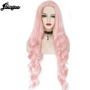【Ebingoo] vyzýva Syntetické Dlhé Zvlnené Tmavé Root Ombre Ružová Cosplay Parochne pre Ženy Farebné Vlákna, Vlasy, Parochne a Vysokej Teplote